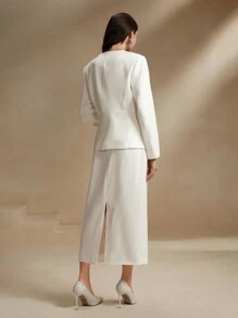 Anewsta Traje de blazer y falda de diseño asimétrico exquisito para reunión diaria de alta gama de nicho de lujo - Blanco - Ver 2