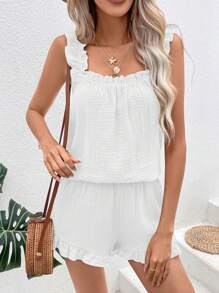 Breezaya Solid Ruffle Trim Top & Shorts - White - View 5