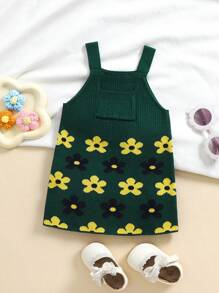 女童时尚花卉口袋针织吊带背心连衣裙 - 彩色 - 查看 1