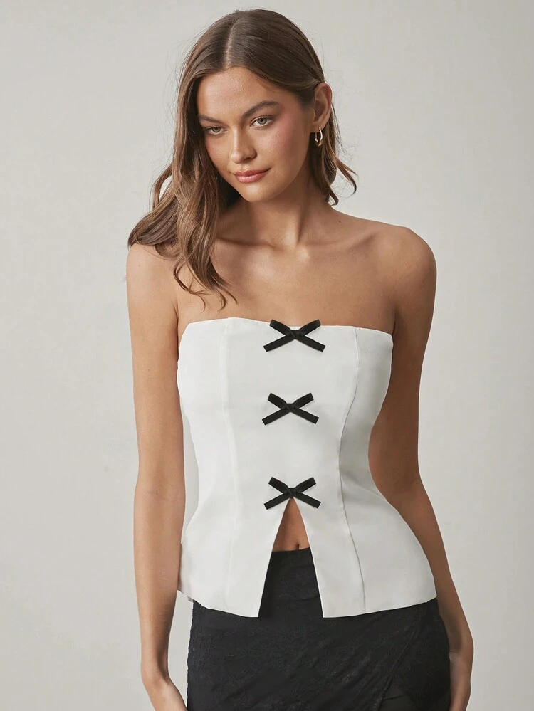 Crop top a fascia con fiocco e colori a contrasto per donne