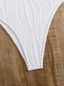 SHEIN Swim Women's Solid Color Textured One-Piece Swimsuit For Vacation Summer - White - View 7
