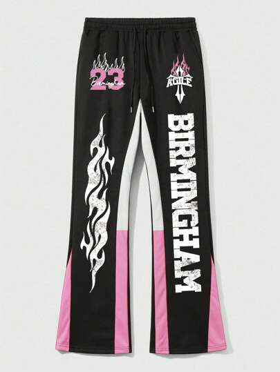 Street Life Herren gedruckte Farbkontrast Schlaghose, geeignet für Frühling & Sommer