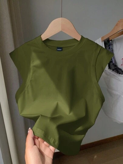 Comfortcana Camiseta holgada, cómoda y casual de color liso con cuello redondo y mangas cortas para mujeres