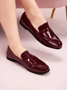 CUCCOO DOLLMOD 女士勃艮第笑脸时尚鞋圣诞秋季勃艮第乐福鞋新年假期 - 酒紅色 - 查看 2