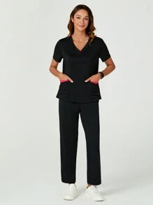 TaskEZ Contrasterende kleur broek met korte mouwen en uniforme set