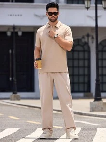 GENTILAND 1 chiếc áo sơ mi polo ngắn tay dáng ôm vừa vặn dành cho nam, thích hợp cho mùa hè - Màu Khaki - Xem 4