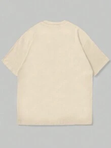 INAWLY 女士休闲夏季字母印花宽松圆领落肩 T 恤，夏季图案 T 恤图案 T 恤女式上衣 - 杏色 - 查看 2