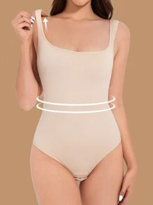 2 piezas Body moldeador sin costuras con cuello de embudo y calzones para mujeres - Albaricoque - Ver 5