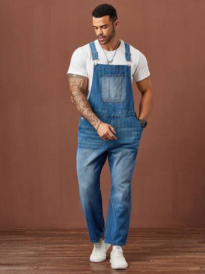 Manfinity Roughcore معاطف عمال فضفاضة بخط أزرق فاتح عتيقة مغسولة للرجال كبار الحجم ،للعطلات