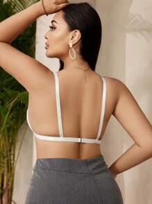 SHEIN Romantic Soft Shiny Plus Size Wireless Triangle Bra - White - View 2