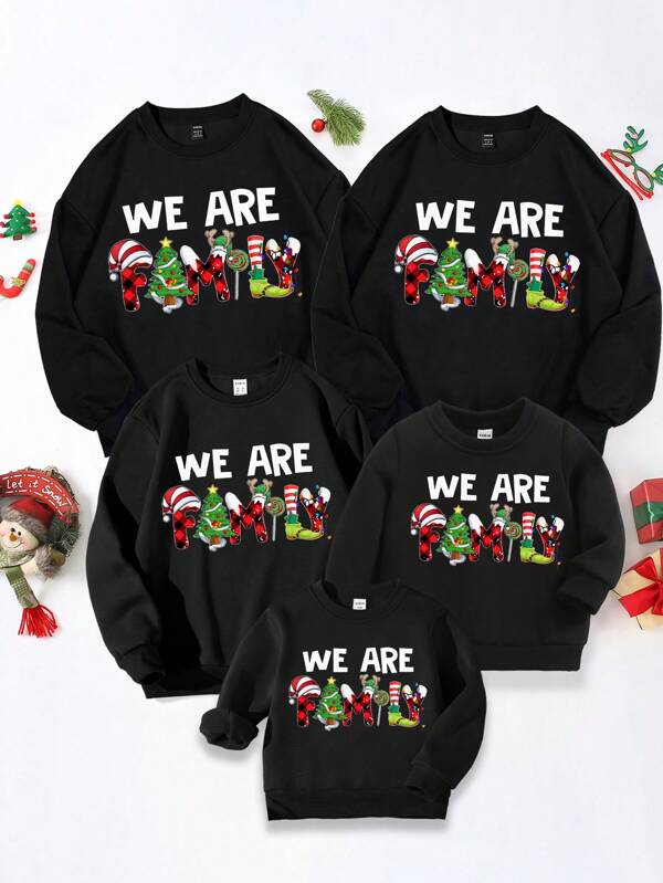 1pc Women's Fashionable Casual Christmas Tree & Letter Printed Fleece Sweatshirt, Ideal For Christmas Family Party