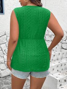 SHEIN Clasi Plus Size Women Summer Solid Color Contrast Lace V-Neck Tank Top