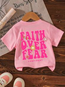 Cute And Fun Letter Printed Casual Comfortable Round Neck Short Sleeve T-Shirt For Baby Girls, Suitable For Summer Vacation - Pink - View 4