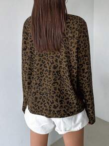 DAZY Leopard Print Round Neck Loose Short Sleeve T-Shirt For Women,Fall Clothes,Back To School Clothes Long Sleeve Women Tops