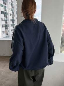 DAZY 女士蝴蝶结装饰立领半拉链抓绒卫衣，长袖上衣，秋季服装，保暖内衬