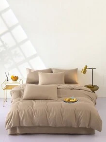 3pcs Coffee Color Ultra Soft Dorm Bedding Comforter Set, 1 Duvet Cover, 2 Pillowcases Without Filling, Machine Washable - Coffee Brown - View 4