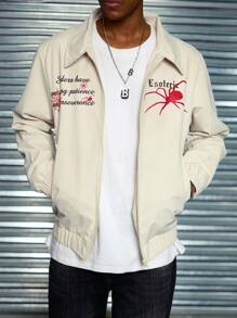 Manfinity Hypemode Men's Casual Spider Slogan Print Jacket - Khaki - View 1