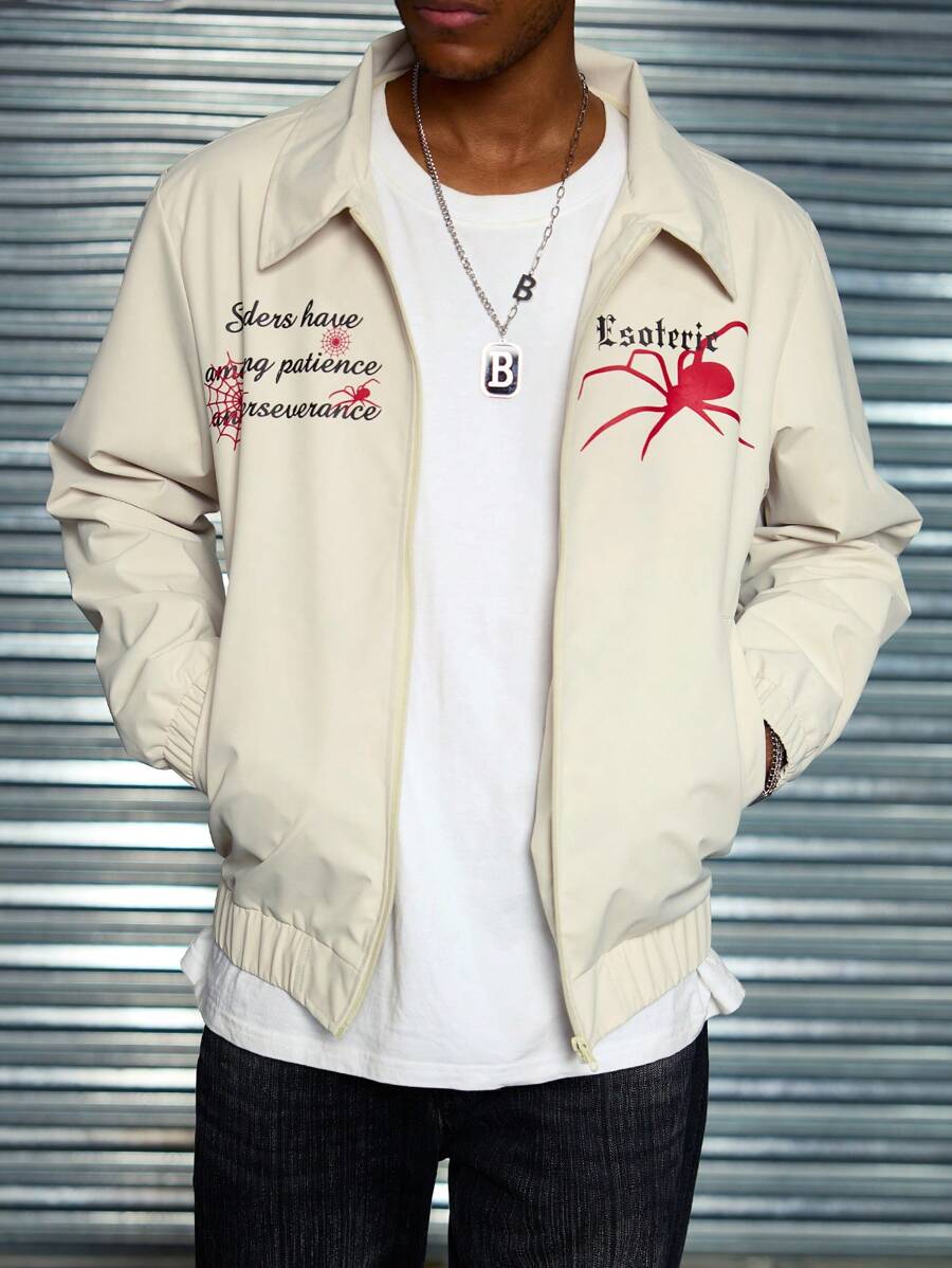 Manfinity Hypemode Men's Casual Spider Slogan Print Jacket - Khaki - View 1