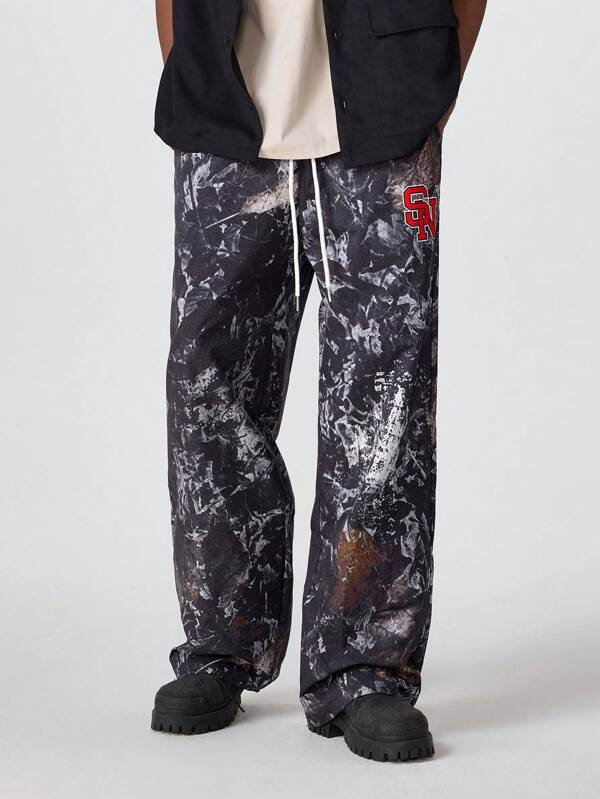 Manfinity VCAY Pantalones rectos sueltos de tejido con estampado digital para hombres