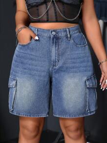 SHEIN ICON Short en jean casual taille forte - Bleu azur - Voir 1