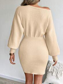 Chiquease 1 件女式露肩长袖修身连衣裙 - 杏色 - 查看 2