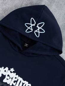 Manfinity Hypemode 男士大码休闲字母印花连帽衫和运动裤套装，保暖内衬，适合秋冬季 - 寶藍色 - 查看 6