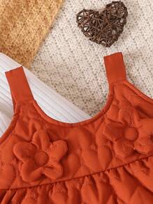 2 piezas/Conjunto Vestido de tirantes con decoración de corazón y floral para bebé niña, y cuello alto acanalado de manga larga, un conjunto de ropa cómodo y de moda para otoño e invierno - Café integral - Ver 7