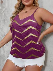 SHEIN Clasi Camiseta de talla grande con espalda anudada y estampado de lámina de oro - Rojo violeta - Ver 2