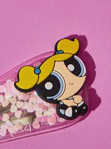 THE POWERPUFF GIRLS X SHEIN 3 sztuki/zestaw Blossom, Bubbles, Buttercup Pattern Brokatowe spinki do włosów Spinki do włosów Spinki do włosów Spinki do włosów