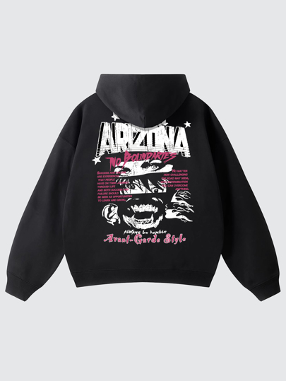 Street Life Men Anime Character Print Hoodie, Street Vintage Style