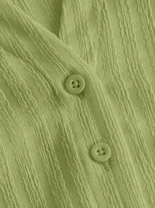 SHEIN MOD 大码女式纯色荷叶边袖罗纹T恤，春夏季