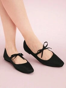 CUCCOO DOLLMOD Black Bowknot Low Vamp Flat Shoes, Comfortable Soft Sole Lady's Daily Commute Flat Shoes Halloween Sorceress - Black - View 9