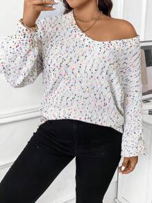 Calvaya Plus Size Casual Mixed Fiber Dropped Shoulder Sweater, Spring & Fall Knit Pullover Fall Winter - Multicolor - View 3