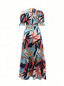 SHEIN Unity Allover Print Flounce Sleeve Ruffle Hem Dress Maxi Women Outfit - Multicolor - View 2