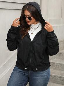 SHEIN LUNE 大码连帽拉链长袖休闲运动夹克