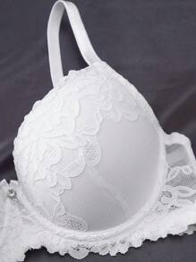 3pcs Floral Lace Underwire Bra Lingerie - Multicolor - View 4