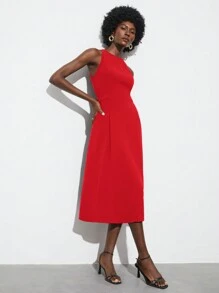 Maija Vestido elegante de moda, de cuello redondo, sin mangas y ajustado para mujer