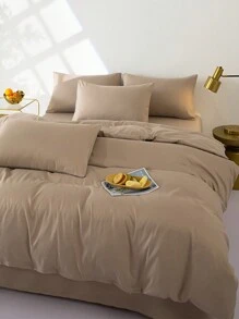 3pcs Coffee Color Ultra Soft Dorm Bedding Comforter Set, 1 Duvet Cover, 2 Pillowcases Without Filling, Machine Washable - Coffee Brown - View 6