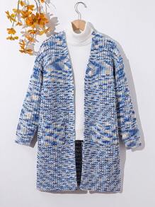 Tween Girl Colorful Cardigan Sweater, New Arrival. Blue-Toned Multi-Color Knit Sweater With Rugged Design Showcases Unique Personalized. Versatile Styling Options Display Look. Fashionable And Warm Knit, Suitable For Wear In Spring, Summer, Fall And Winter. - Blue - View 1