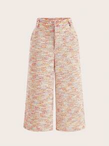 SHEIN LUNE بنطلون كابري نسائي فضفاض واسع الساق بجيوب وطباعة تعتيق - متعدد الألوان - مشاهدة 12