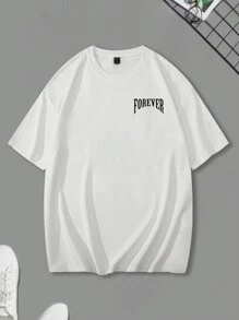 Manfinity LEGND Men's Letter & Angel Printed Crew Neck Short Sleeve T-Shirt, Summer - White - View 4