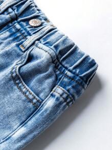 SHEIN Baby Girl Fashionable Utility Design High Street Washed Straight Leg Jeans - Medium Wash - View 4