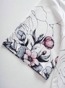 INAWLY Áo thun hở vai họa tiết đầu lâu và hoa cho nữ, áo thun họa tiết mùa hè cho nữ - trắng - Xem 6