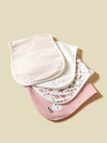 4 件装婴儿拍嗝巾，花卉、心形和条纹图案 - 彩色 - 查看 3
