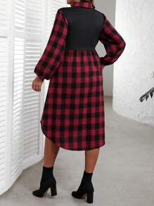 EMERY ROSE 大码圣诞法兰绒女式格子印花领长袖连衣裙，带口袋