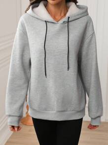 SHEIN LUNE Pull à capuche en polaire épaisse super épais pour femmes pour l'automne et l'hiver