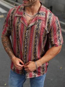 Manfinity Homme 大码全印花前扣夏季短袖衬衫 - 彩色 - 查看 6