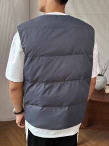 Manfinity Hypemode Men's Casual Solid Color Button Front Vest, Autumn/Winter