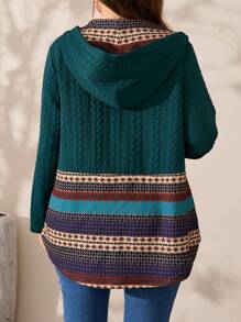 EMERY ROSE Áo hoodie in hình học cỡ lớn tay dài thường ngày cho nữ - xanh quân đội - Xem 6