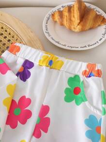 Conjunto de 2 piezas con estampado floral en toda la prenda para bebé y niña pequeña - Blanco - Ver 5